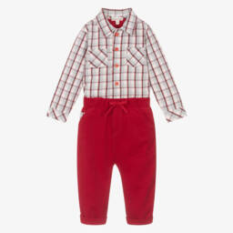 Mintini Baby-Baby Boys Grey & Red Check Trouser Set | Childrensalon Outlet