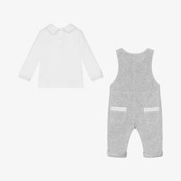 Mintini Baby-Baby Boys Grey Velour Dungaree Set | Childrensalon Outlet