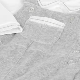 Mintini Baby-Baby Boys Grey Velour Dungaree Set | Childrensalon Outlet