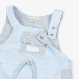 Mintini Baby-Baby Boys Pale Blue & Grey Dunagrees Set | Childrensalon Outlet