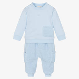 Mintini Baby-Baby Boys Pale Blue Teddy Fleece Trouser Set | Childrensalon Outlet