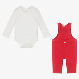 Mintini Baby-Baby Boys Red Dungaree Set | Childrensalon Outlet
