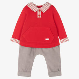 مينتيني بيبي-Baby Boys Red & Grey Trouser Set | Childrensalon Outlet