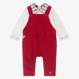 Mintini Baby-Baby Boys Red Needlecord Dungarees Set | Childrensalon Outlet