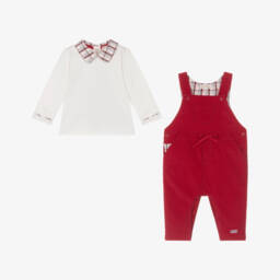Mintini Baby-Baby Boys Red Needlecord Dungarees Set | Childrensalon Outlet