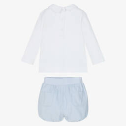 Mintini Baby-Baby Boys White & Blue Corduroy Shorts Set | Childrensalon Outlet