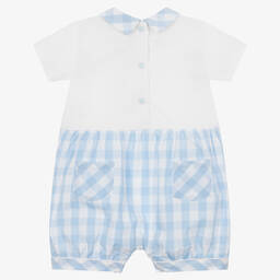 Mintini Baby-Baby Boys White & Blue Cotton Shortie | Childrensalon Outlet