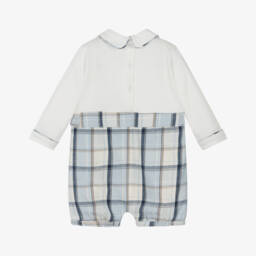 Mintini Baby-Baby Boys White & Blue Cotton Tartan Shortie | Childrensalon Outlet