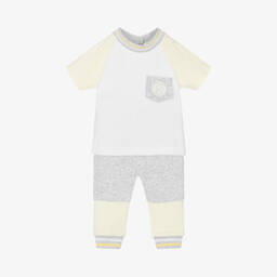 مينتيني بيبي-Baby Boys White & Grey Towelling Trouser Set | Childrensalon Outlet