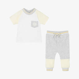 مينتيني بيبي-Baby Boys White & Grey Towelling Trouser Set | Childrensalon Outlet