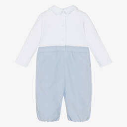 Mintini Baby-Baby Boys White & Pale Blue Corduory Romper | Childrensalon Outlet