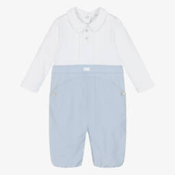 Mintini Baby-Baby Boys White & Pale Blue Corduory Romper | Childrensalon Outlet
