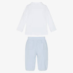 Mintini Baby-Baby Boys White & Pale Blue Corduroy Trouser Set | Childrensalon Outlet