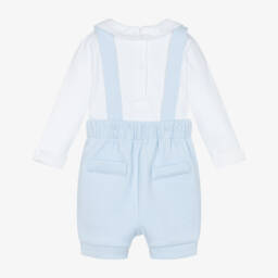 Mintini Baby-Baby Boys White & Pale Blue Dungaree Set | Childrensalon Outlet
