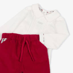 Mintini Baby-Baby Boys White Top & Red Trouser Set | Childrensalon Outlet