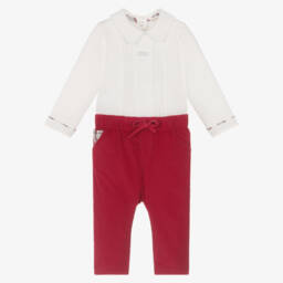 Mintini Baby-Baby Boys White Top & Red Trouser Set | Childrensalon Outlet