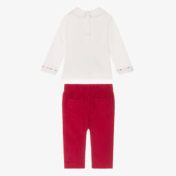Mintini Baby-Baby Boys White Top & Red Trouser Set | Childrensalon Outlet