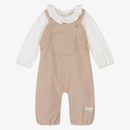Mintini Baby-Baby Girls Beige Corduroy Dungaree Set | Childrensalon Outlet