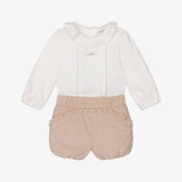 Mintini Baby-Baby Girls Beige Corduroy Shorts Set | Childrensalon Outlet
