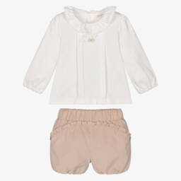 Mintini Baby-Baby Girls Beige Corduroy Shorts Set | Childrensalon Outlet