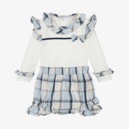 Mintini Baby-Baby Girls Blue Check Cotton Top & Shorts Set | Childrensalon Outlet