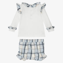 Mintini Baby-Baby Girls Blue Check Cotton Top & Shorts Set | Childrensalon Outlet