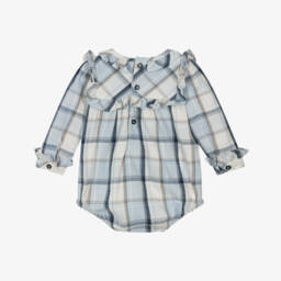 Mintini Baby-Baby Girls Blue & White Cotton Tartan Shortie | Childrensalon Outlet