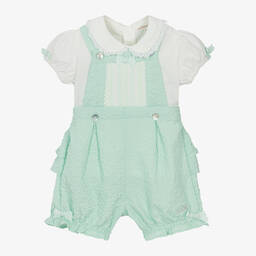 Mintini Baby-Baby Girls Green Dungaree Set | Childrensalon Outlet
