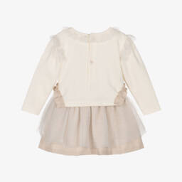 Mintini Baby-Baby Girls Ivory Jersey & Tulle Dress with Appliqué Hearts | Childrensalon Outlet