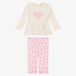 Mintini Baby-Baby Girls Ivory & Pink Heart Leggings Set | Childrensalon Outlet