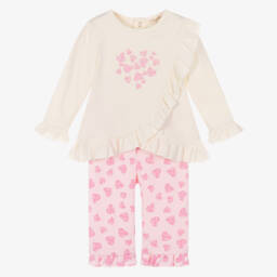 Mintini Baby-Baby Girls Ivory & Pink Heart Leggings Set | Childrensalon Outlet