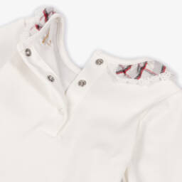 Mintini Baby-Baby Girls Ivory & Red Needlecord Dungaree Set  | Childrensalon Outlet