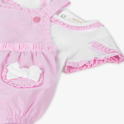 Mintini Baby-Baby Girls Pink Cotton Gingham Dungaree Set | Childrensalon Outlet