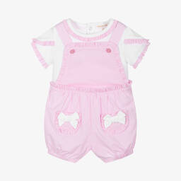 Mintini Baby-Baby Girls Pink Cotton Gingham Dungaree Set | Childrensalon Outlet