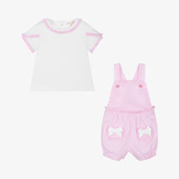 Mintini Baby-Baby Girls Pink Cotton Gingham Dungaree Set | Childrensalon Outlet