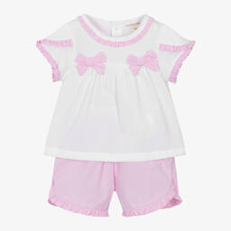 مينتيني بيبي-Baby Girls Pink Cotton Gingham Shorts Set | Childrensalon Outlet