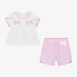 مينتيني بيبي-Baby Girls Pink Cotton Gingham Shorts Set | Childrensalon Outlet