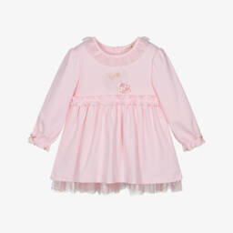 Mintini Baby-Baby Girls Pink Cotton Jersey Dress with Glitter Tulle Trim | Childrensalon Outlet