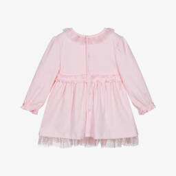 Mintini Baby-Baby Girls Pink Cotton Jersey Dress with Glitter Tulle Trim | Childrensalon Outlet
