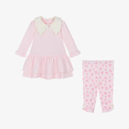 Mintini Baby-Baby Girls Pink Cotton Jersey Leggings Set with Ivory Collar | Childrensalon Outlet