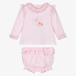 Mintini Baby-Baby Girls Pink Cotton Jersey Shorts Set with Faux Fur Heart | Childrensalon Outlet