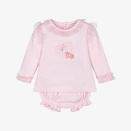 Mintini Baby-Baby Girls Pink Cotton Jersey Shorts Set with Faux Fur Heart | Childrensalon Outlet
