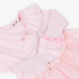 Mintini Baby-Baby Girls Pink Cotton Jersey Skirt Set with Glittery Tulle | Childrensalon Outlet