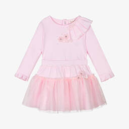 Mintini Baby-Baby Girls Pink Cotton Jersey Skirt Set with Glittery Tulle | Childrensalon Outlet