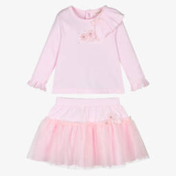Mintini Baby-Baby Girls Pink Cotton Jersey Skirt Set with Glittery Tulle | Childrensalon Outlet