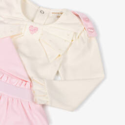 Mintini Baby-Baby Girls Pink Cotton Jersey Skirt Set with Hearts & Bows | Childrensalon Outlet