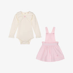 Mintini Baby-Baby Girls Pink Cotton Jersey Skirt Set with Hearts & Bows | Childrensalon Outlet