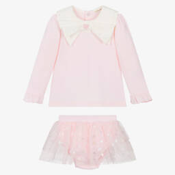 Mintini Baby-Baby Girls Pink Cotton Jersey Top & Tulle Skirt Set | Childrensalon Outlet