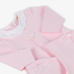Mintini Baby-Baby Girls Pink Cotton Jersey Trouser Set with Satin Bows | Childrensalon Outlet