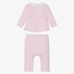 Mintini Baby-Baby Girls Pink Cotton Jersey Trouser Set with Satin Bows | Childrensalon Outlet